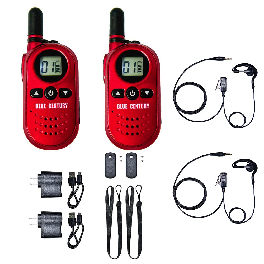 BLUE CENTURY ブルーセンチュリー 国内メーカー 超小型 特定小電力 トランシーバー BC-20 Chanty RED (シャンティ レッド) 充電器/ベルトクリップ等付属 インカム 総務省技術基準適合商品 技適マーク有 (耳掛けイヤホン型イヤホンマイク【C008】付き2台セット) - 1