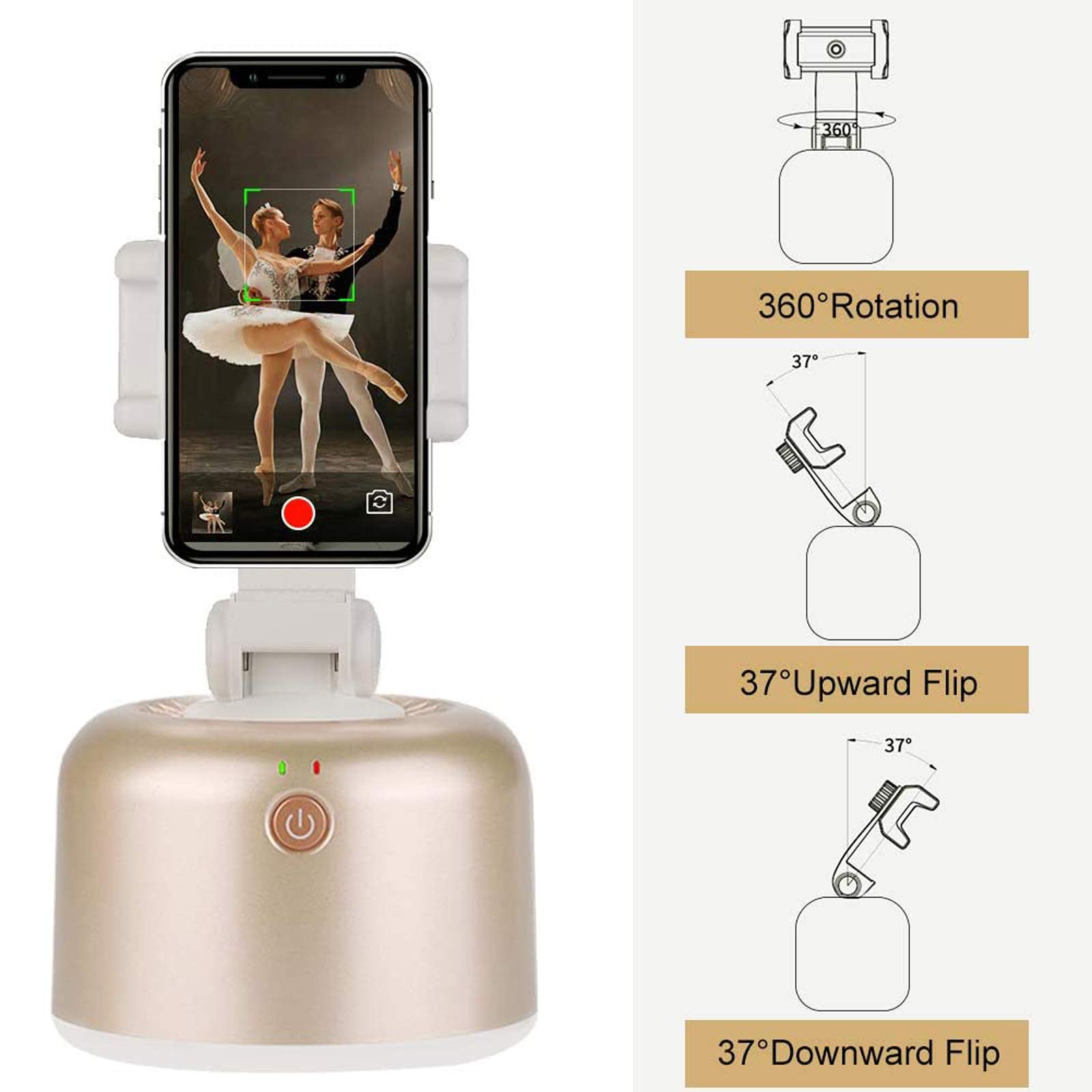 LJJ Gimbal Movil Rastreo de Objetos Faciales, Soporte del Teléfono Disparo Rotación de 360 ​​° Modo de Pantalla Vertical Horizontal para Tomar Video Conferencia en Vivo