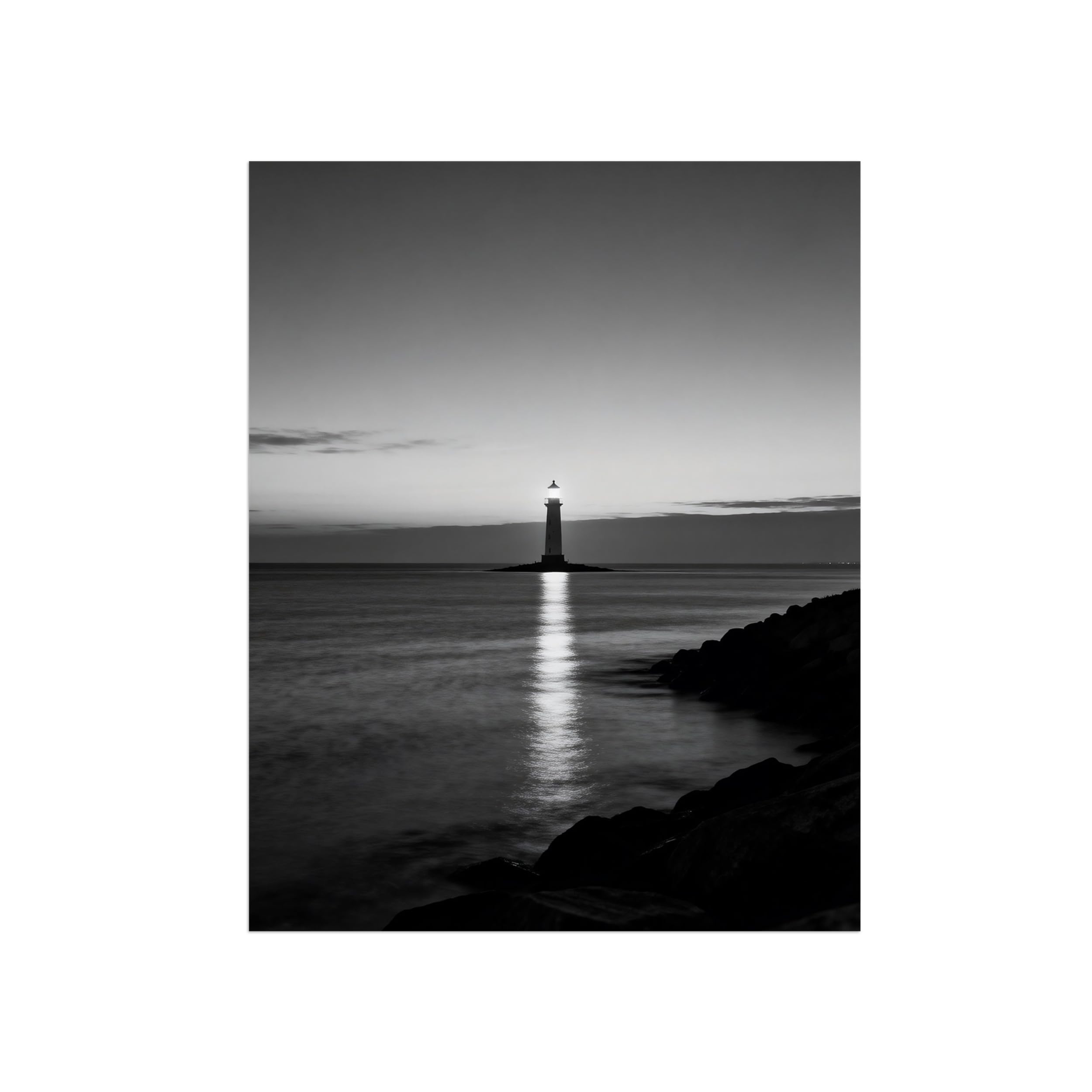 OZPWBVY Black and White Landscape Print Painting-Sea Lighthouse-Minimalist Canvas Wall Art Picture for Home Decor 24x31in 60x80cm Unframed