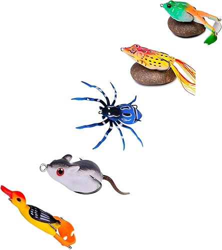 Señuelo de rana, señuelo de ratón, kit de señuelo de pesca de trucha, agua dulce y salada, rana realista, cebo suave para lubina