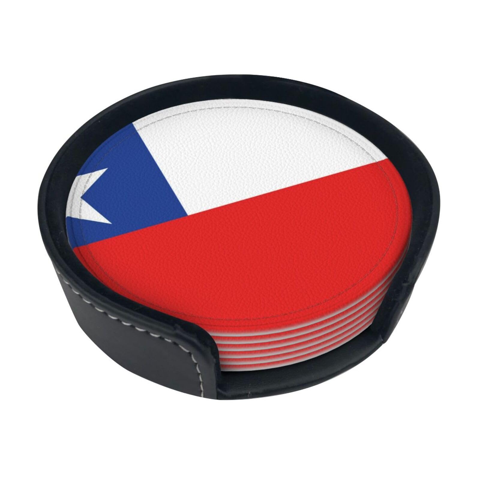 Flag of Chile Leather Coasters-Set of 6 with Storage Holder