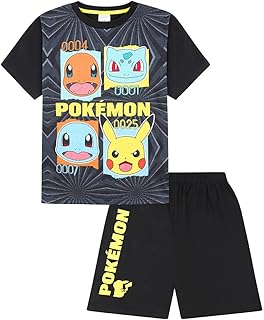 Boys Girls Pokemon Pikachu, Bulbasaur, Charmander and Squirtle Black Short Pyjama Set