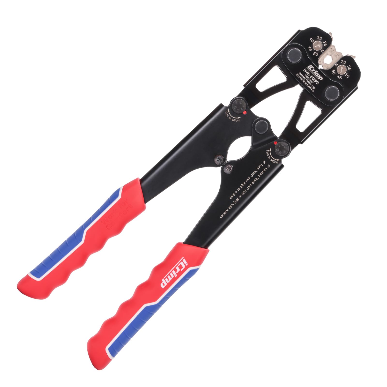 iCrimp Pinza crimpatrice per capicorda in rame robusto e spina piatta, pinza crimpatrice per capicorda con una sola mano per 6-50 mm².