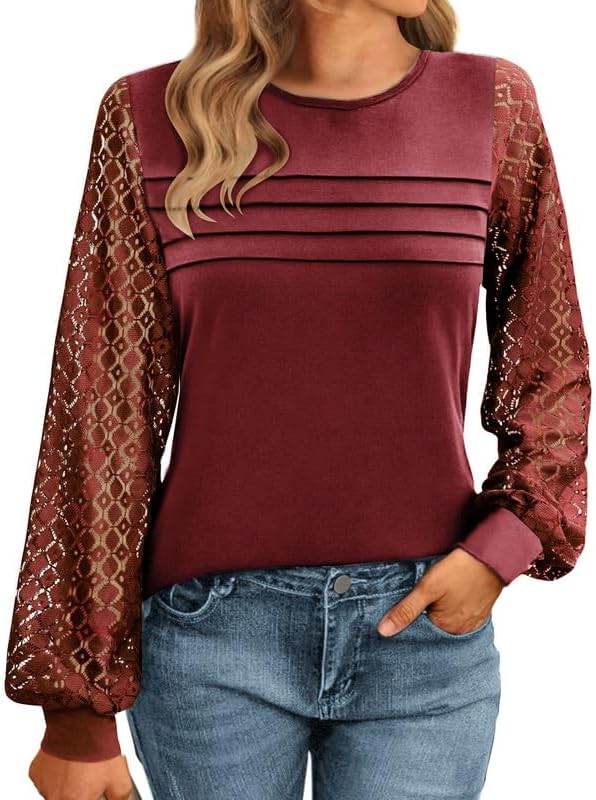 Womens Lace Long Sleeve Tops Long Sleeve Shirts Dressy Cute Fall Tops 2025 Casual T-Shirts Work Outfits Blouses