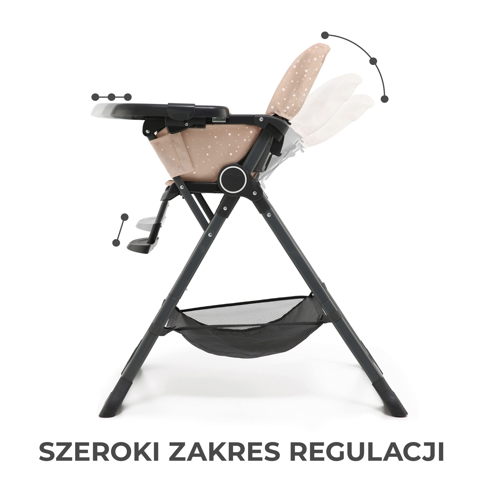 Kinderkraft FOLDEE Krzesełko do karmienia, Krzesełko dla dzieci, Składane do kompaktowych rozmiarów, Regulowane oparcie i podnóżek, Tacka i koszyk w zestawie, od 6 miesięcy, Różowe