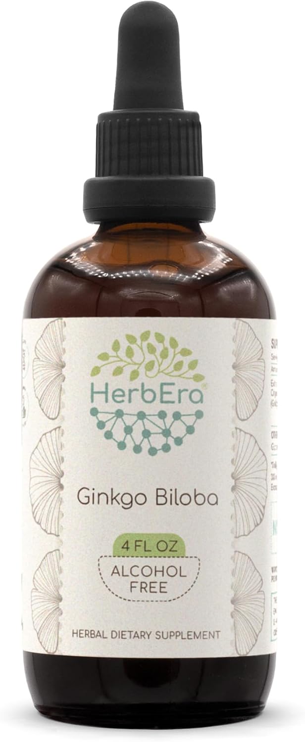 HerbEra Ginkgo Biloba B120 Alcohol-Free Herbal Extract Tincture, Super-Concentrated Ginkgo Biloba Dried Leaf 4 fl oz