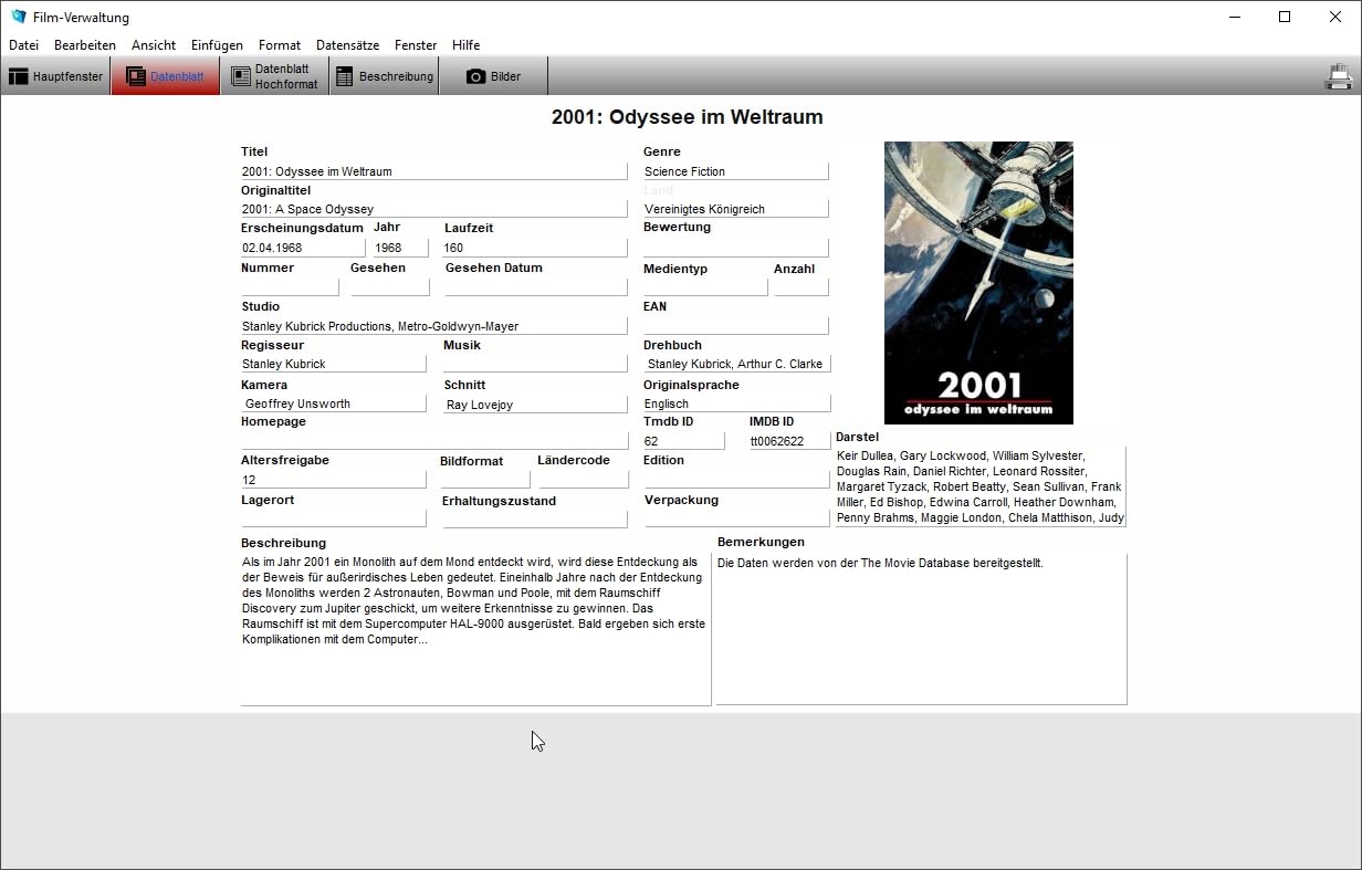 GS Film-Verwaltung - DVD-Verwaltung - Software zur Verwaltung Ihrer DVD-Sammlung - Datenbank Programm zur DVD-Verwaltung