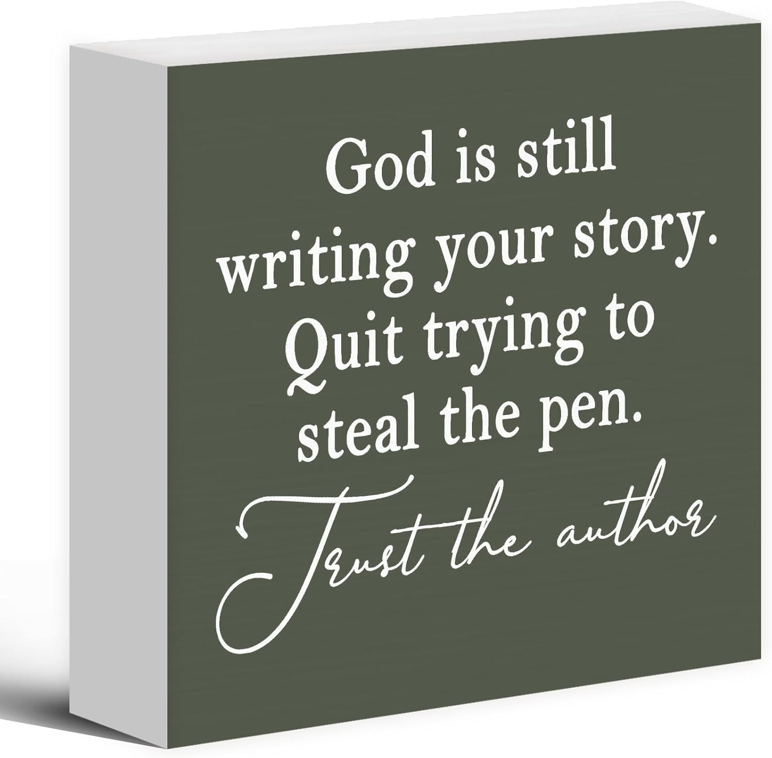 Inspirational Wooden Box Sign 5x5 Inch Faith Quote Desk Decor