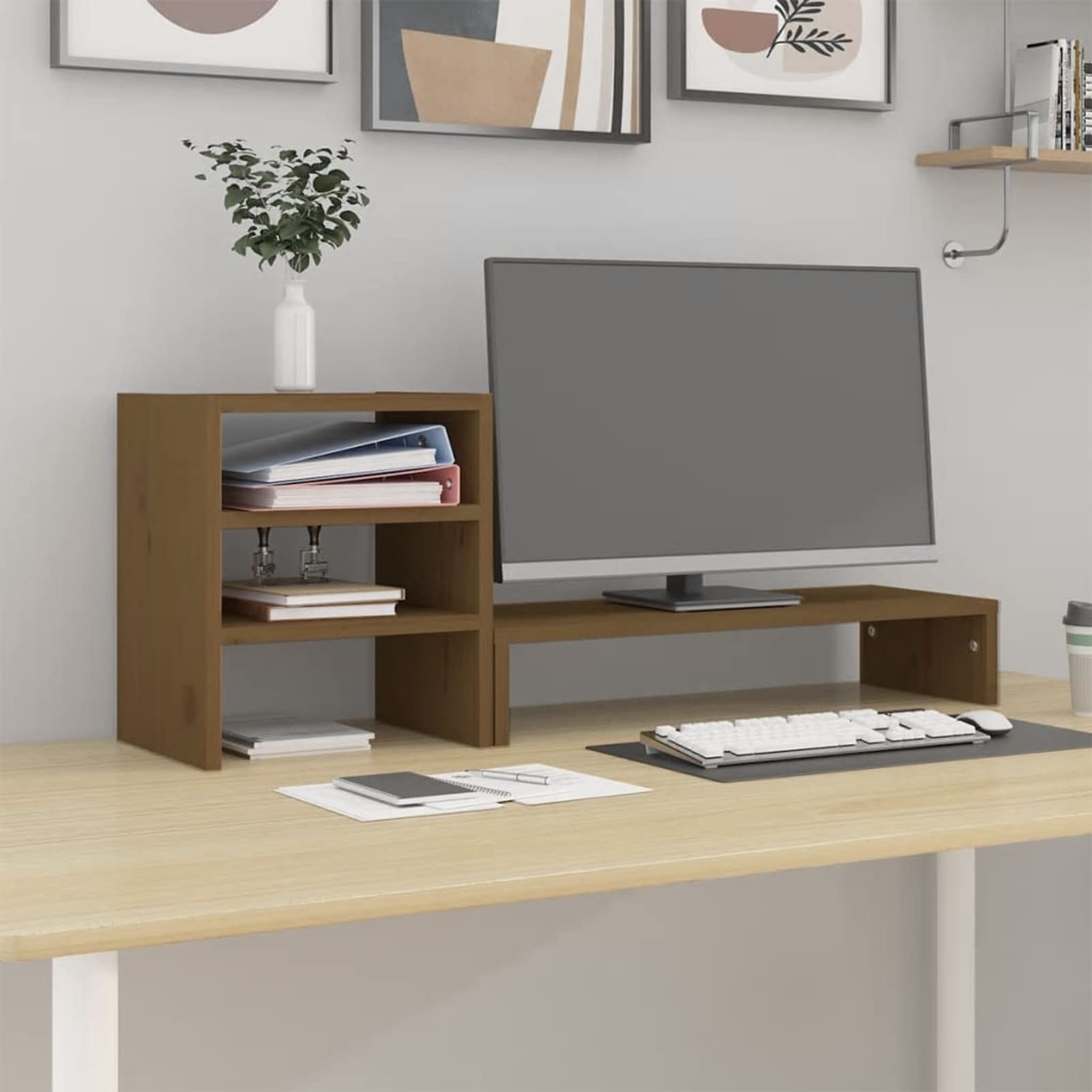 Homgoday Soporte para Monitor Madera Maciza Pino marrón Miel 81x20x30 cm Bases y elevadores para Ordenadores Electrónica