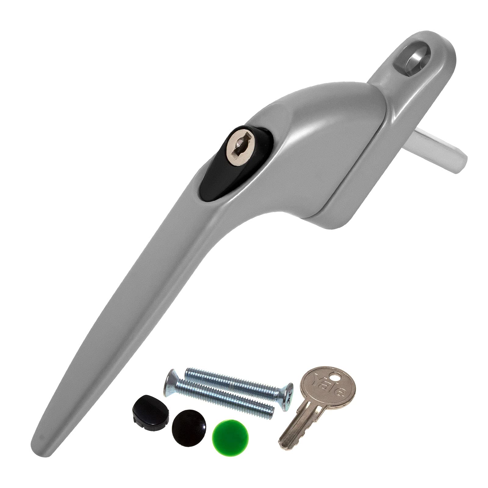 Silver Yale UPVC Window Handle Inline Double Glazing Universal Key Locking Espag - 40mm Spindle