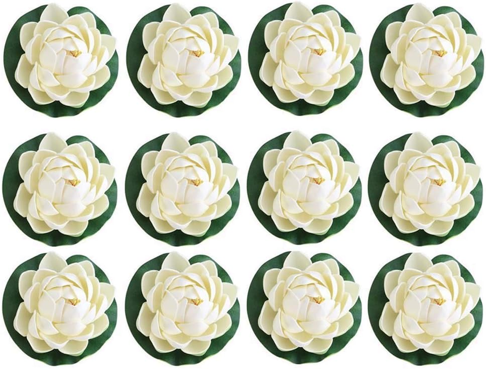 Floating Lotus Flowers Water Lily Artificial Foam Lotus Pond Plants for Pond Decor Aquarium Garden Pool Fish Tank Home Weddings Holidays Decoration 12pcs