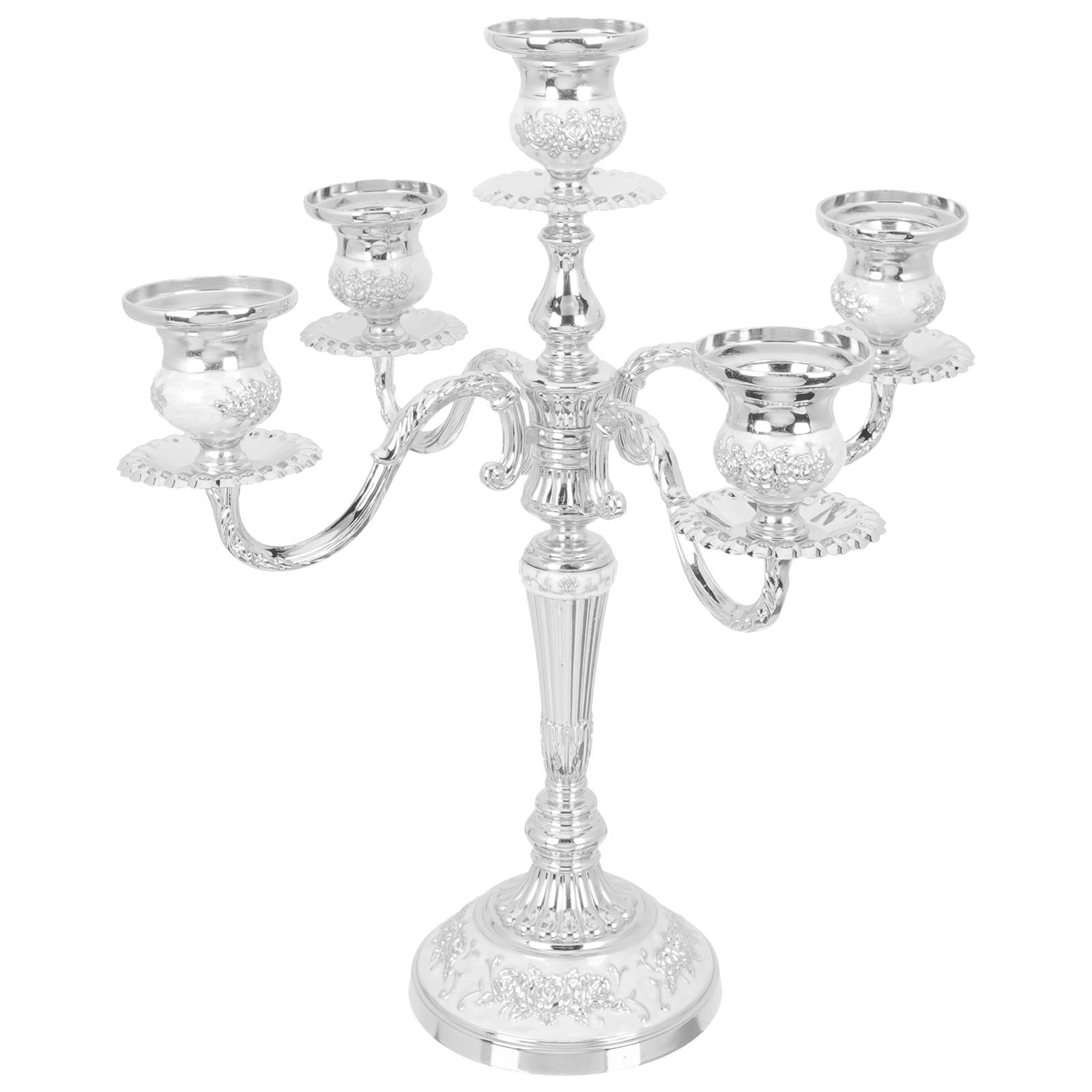 INOOMP Fünf Kopf Kerzenhalter aus Eisen im Retro Stil Silberfarbener Metall Kerzenständer für Romantisches Candlelight Dinner und Stilvolle Tischdekoration zu Hause