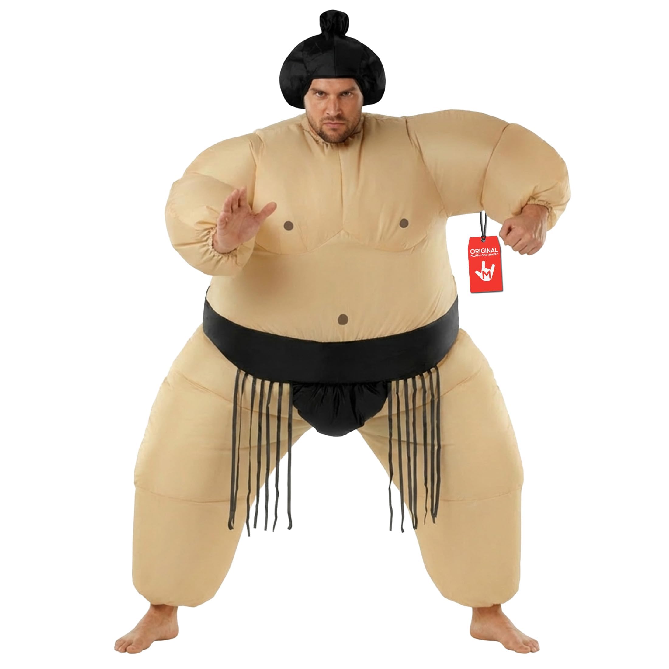 Adult Black Inflatable Sumo Wrestler Costume Men`s Halloween Blow Up Fat Suit