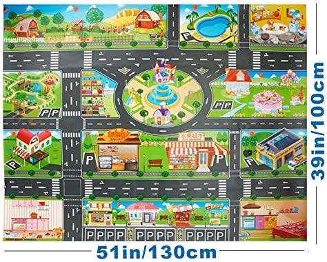 Plastic Toy Rug, Self Cleaning Oil Free Cloth,Washable for Floor Or Table,Kids Carpet PVC City Life,Educational Road Traffic Play Mat Learning Carpets for Kids 2 61gXModdSFL. AC