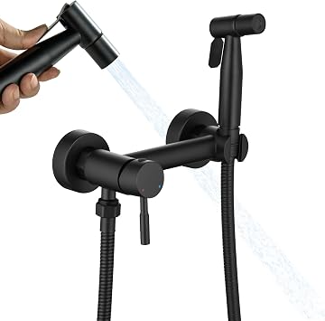 Handheld Bidet Sprayer for Toilet with Hot and Cold Water, Matte Black Stainless Steel Warm Water Round Bidet Spray Attachment Set