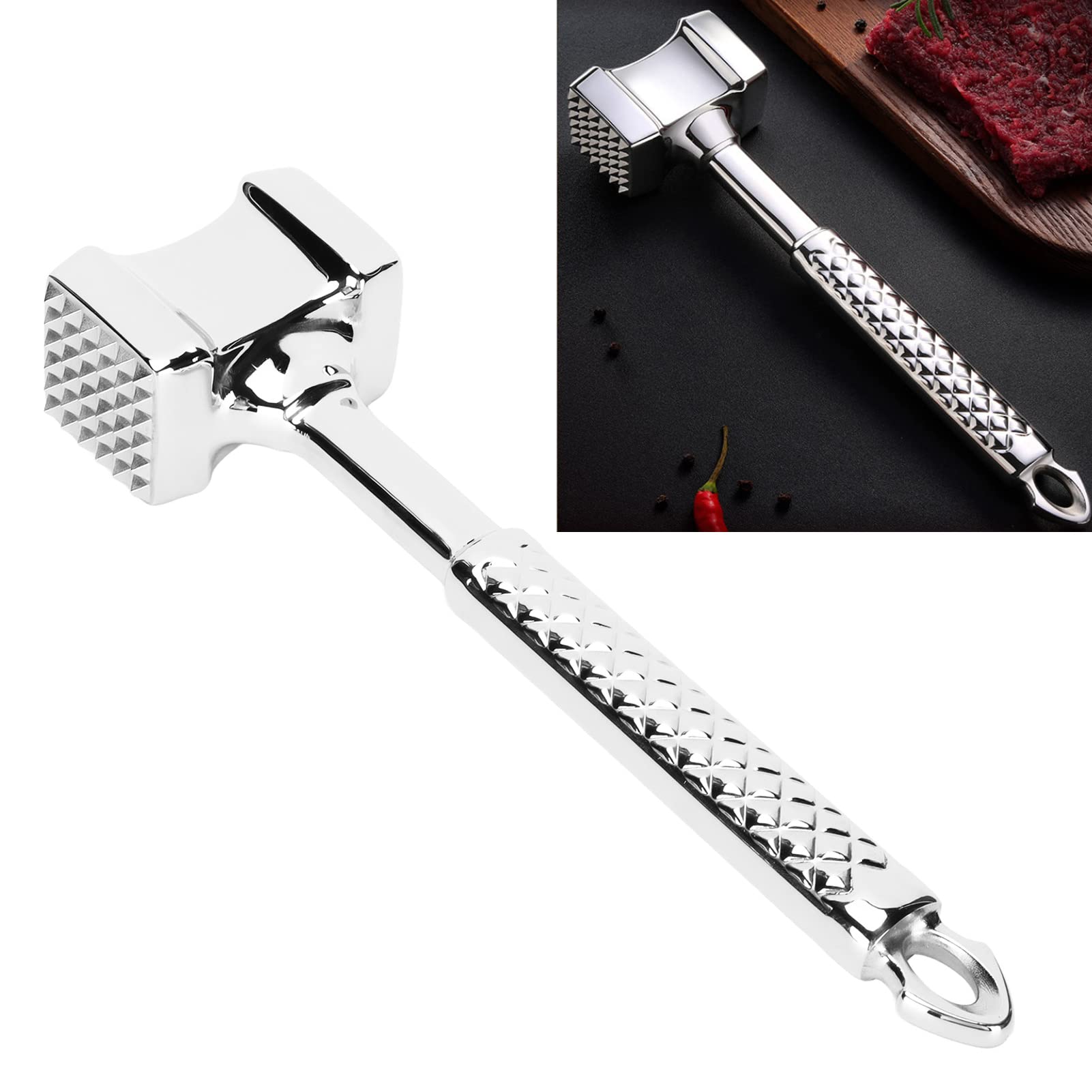 Topyond Marteau à steak en acier inoxydable, maillet attendrisseur de viande robuste pour cuisine, outil professionnel pour la cuisine à la maison, les amateurs de grillades