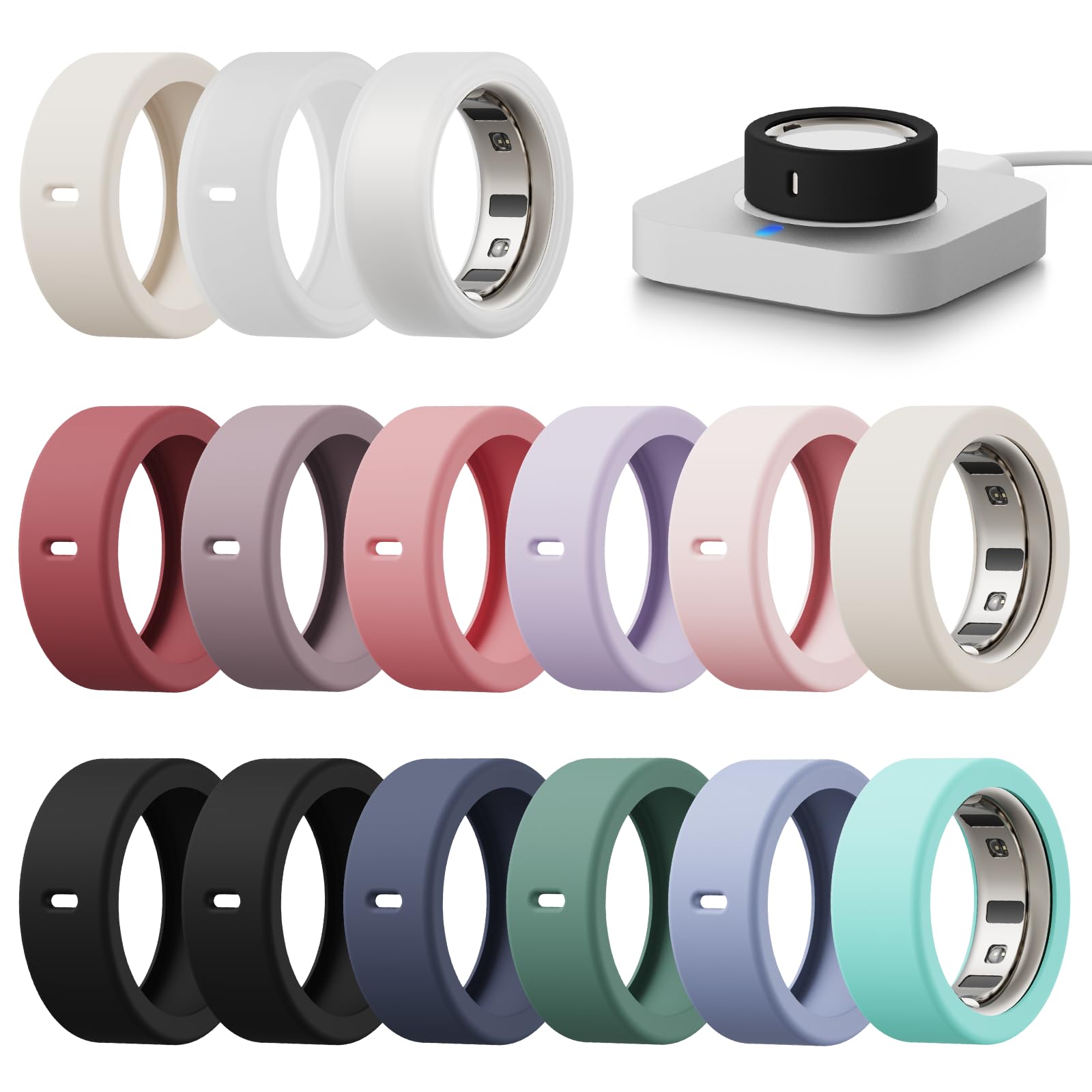 Photo 1 of 15 Pack Cover Compatible with Oura Ring Gen 4/4 Ceramic/Gen 3 Case, Anti-Scratch Silicone Protector for Women Men Working Out Gym, Support Charging with Cover on (15 Pack-01, M for 8/9/10/11)