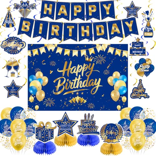 Image of Blue Gold Birthday Decorations for Men Women