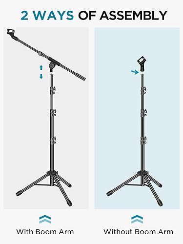 Miniatura 6 de InnoGear Soporte para micrófono, paquete de 2 trípodes, brazo de brazo, soporte de micrófono de piso ajustable en altura con bolsa de transporte, 2