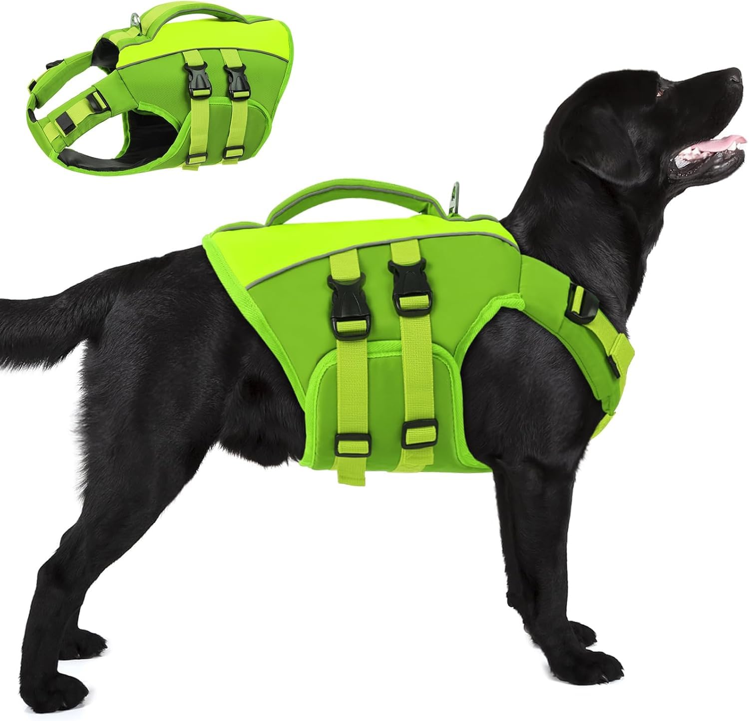 Qeenmore Salvagente Cane - XXL Verde, Con Maniglia Di Salvataggio, Ripstop, Galleggiabilità Extra, Per Cani Grandi
