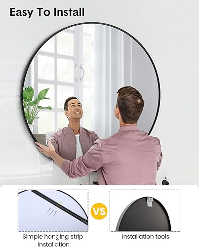 Miniatura 7 de GAOMON 2024 New HD Eco-Friendly Round Mirror, 30 Inch Matte Black Metal Framed Bathroom Mirror, Modern Cute Wall Mirror, Circle Mirror for Nursery,