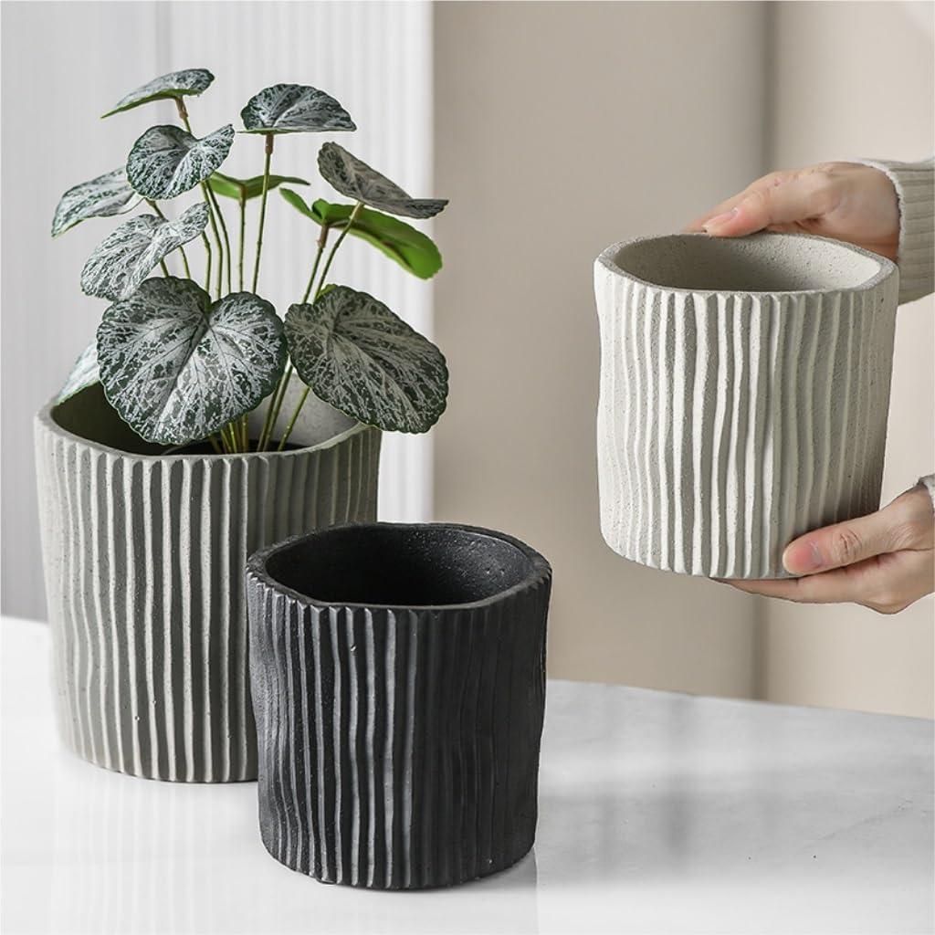 Blumentopf Gestreifte Blumentöpfe, Zement-Pflanztöpfe, kreative Innen-/Außen-Pflanztöpfe, Balkon-Pflanztöpfe, Pflanztöpfe(L*2 Pieces)