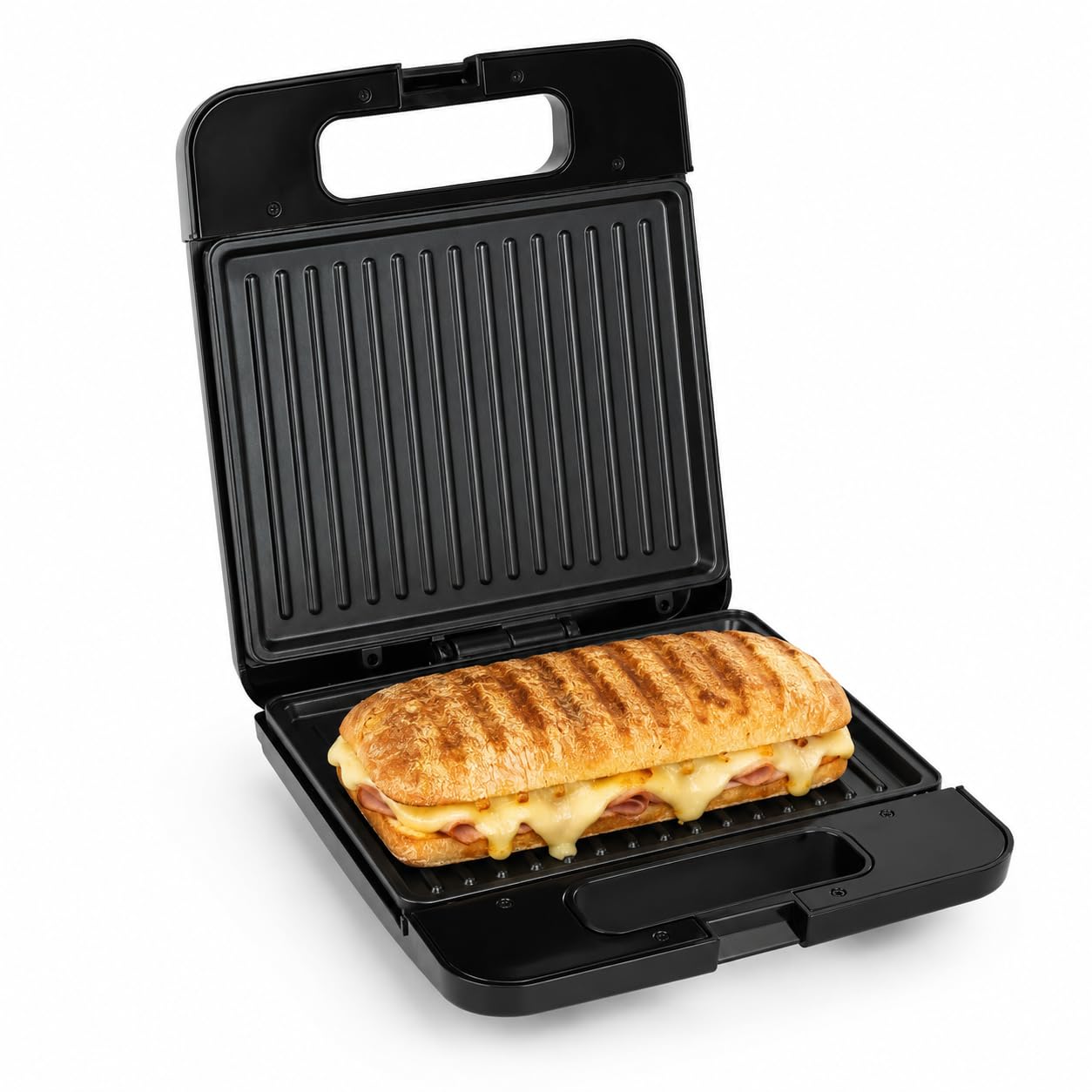 Toaster Panini Grill 1400W en inox noir avec plaques antiadhésives