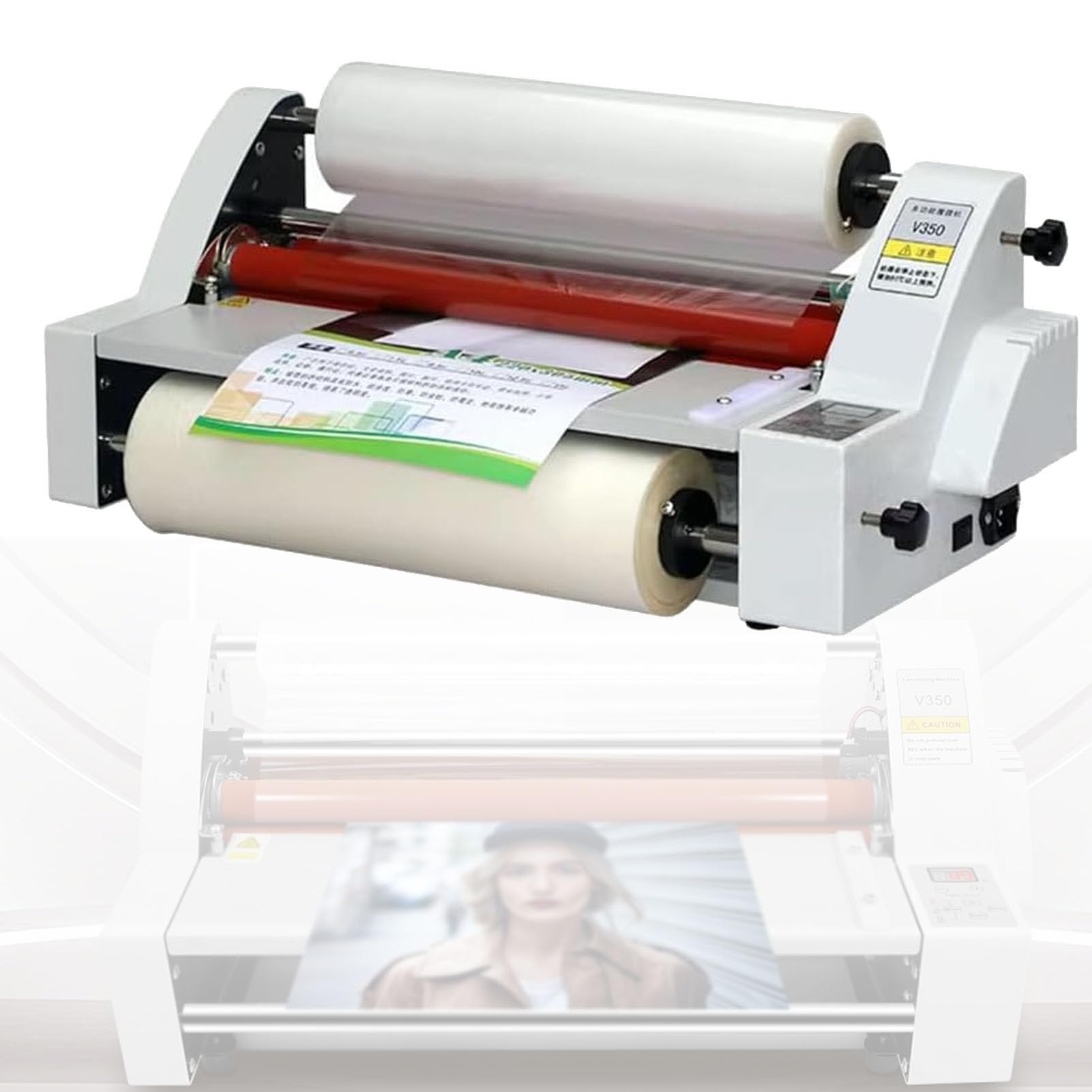 SENJINGHUA Hot Cold Roll Laminator, Electronic Laminating Machine Single & Dual Sided Digital Display Temperature Control with 4 Rollers for Office School Home Commercial 335mm