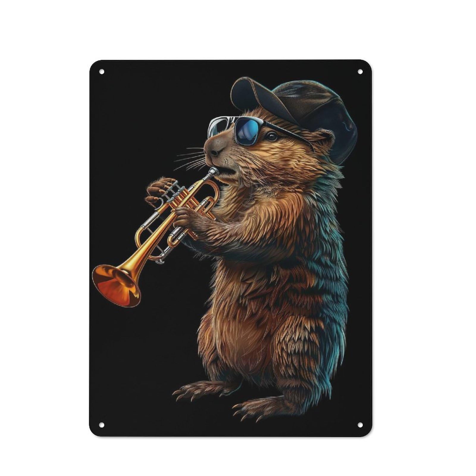 Beaver Trumpet Decorative Metal Plaque 40x30cm, Loft Style Urban Room Decor for Flat, Bar, Studio Or Gallery Wall