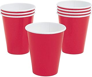 Fun Express - Real Red 9 Oz Paper Cups (24pc) - Party Supplies - Solid Tableware - Solid Cups - 24 Pieces