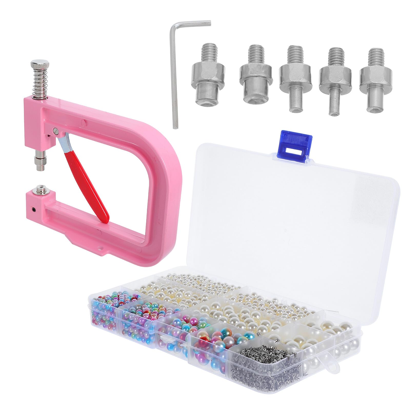 Máquina Manual para Fijar Cuentas Herramienta de Engarzado para Perlas Redondas DIY para Sombreros Zapatos Ropa y Bolsos Kit Incluye Remachadora de Cuentas y Pearls Color Beige
