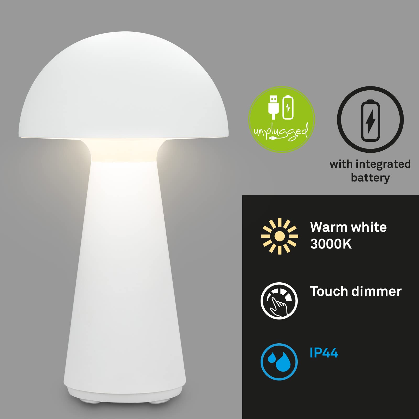 Briloner, LED Table Lamp, Rechargable Lamp, Night Light, Dimmable Mushroom Lamps, Touch Bedside Lamps, Desk Lamp, IP44 - Image 3