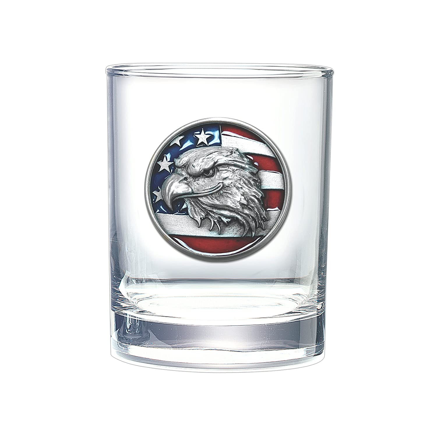 Heritage Pewter Eagle Head with Flag Double Old Fashion | Double Rocks Glass 14 oz for Liquor | Expertly Crafted Pewter Glass