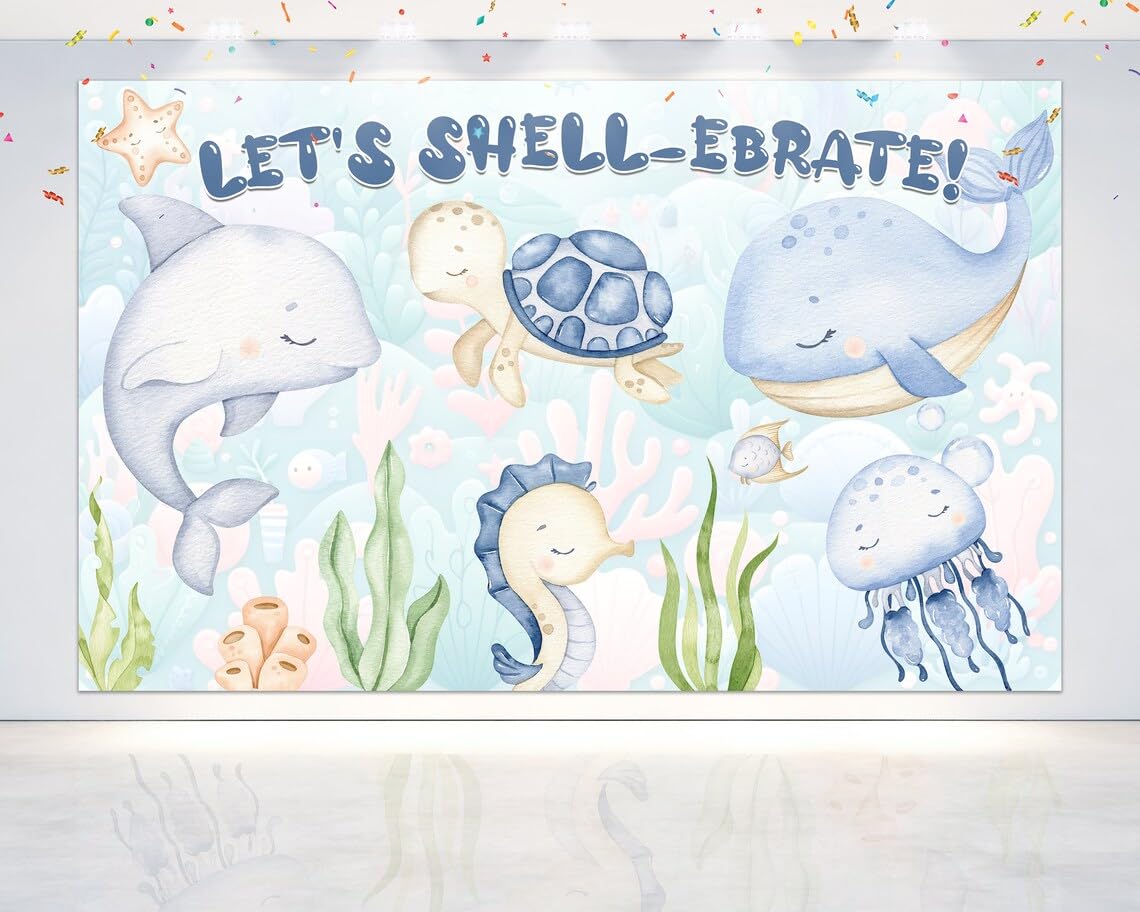 5x3 FT 'Let's Shell-ebrate' Under The Sea Birthday Backdrop - Oceanic Festive Party Decor