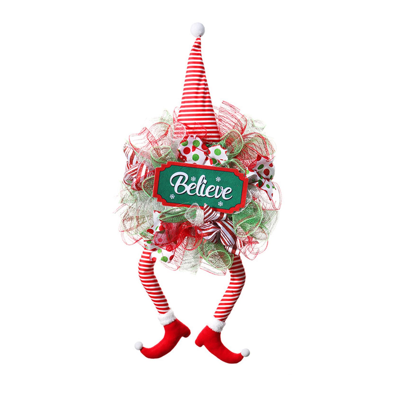 Nucelit Faceless Doll Wreath Elegant Long Legged Dwarf Wreath Wearing Hat for Front Door Wall Holiday Party Home Decorations Christmas Tree Ornament