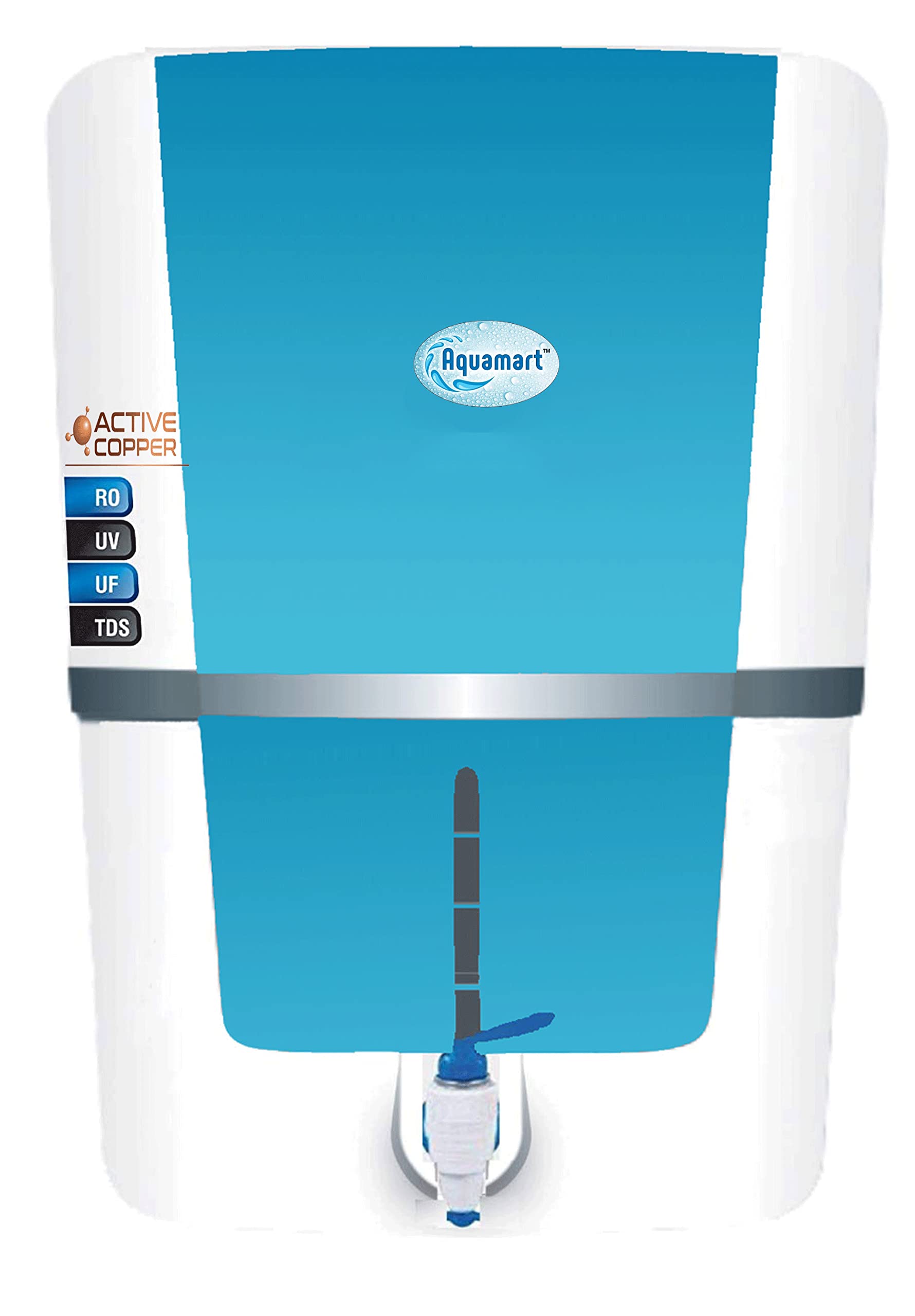 Aquamart RO Water purifier with Aqua Copper Infuser with UV+UF+ TDS Controller+ Mineral Technology, 12 L Storage, Suitable for All type Water supply