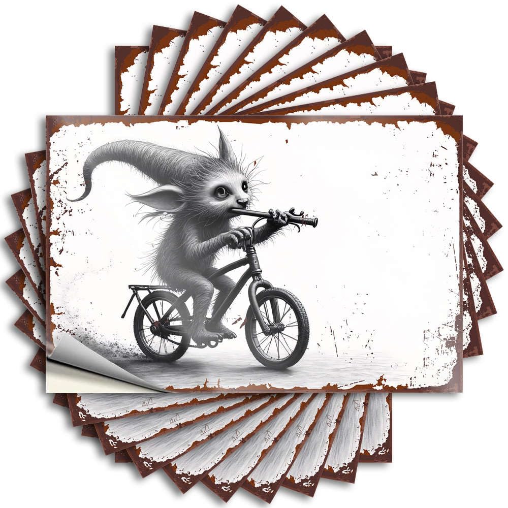 Emo Tattoos Laptop | Fantasy Creature Riding A Bicycle While Playing A Flute Core Water Sticker Pack(6X9CM)