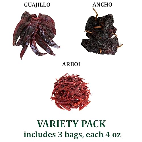 Miniatura 2 de Paquete de 3 chile ancho, chile guajillo descolado y chile de arbol. Pimientos secos de chile secos. 12 onzas en total de auténticos sabores