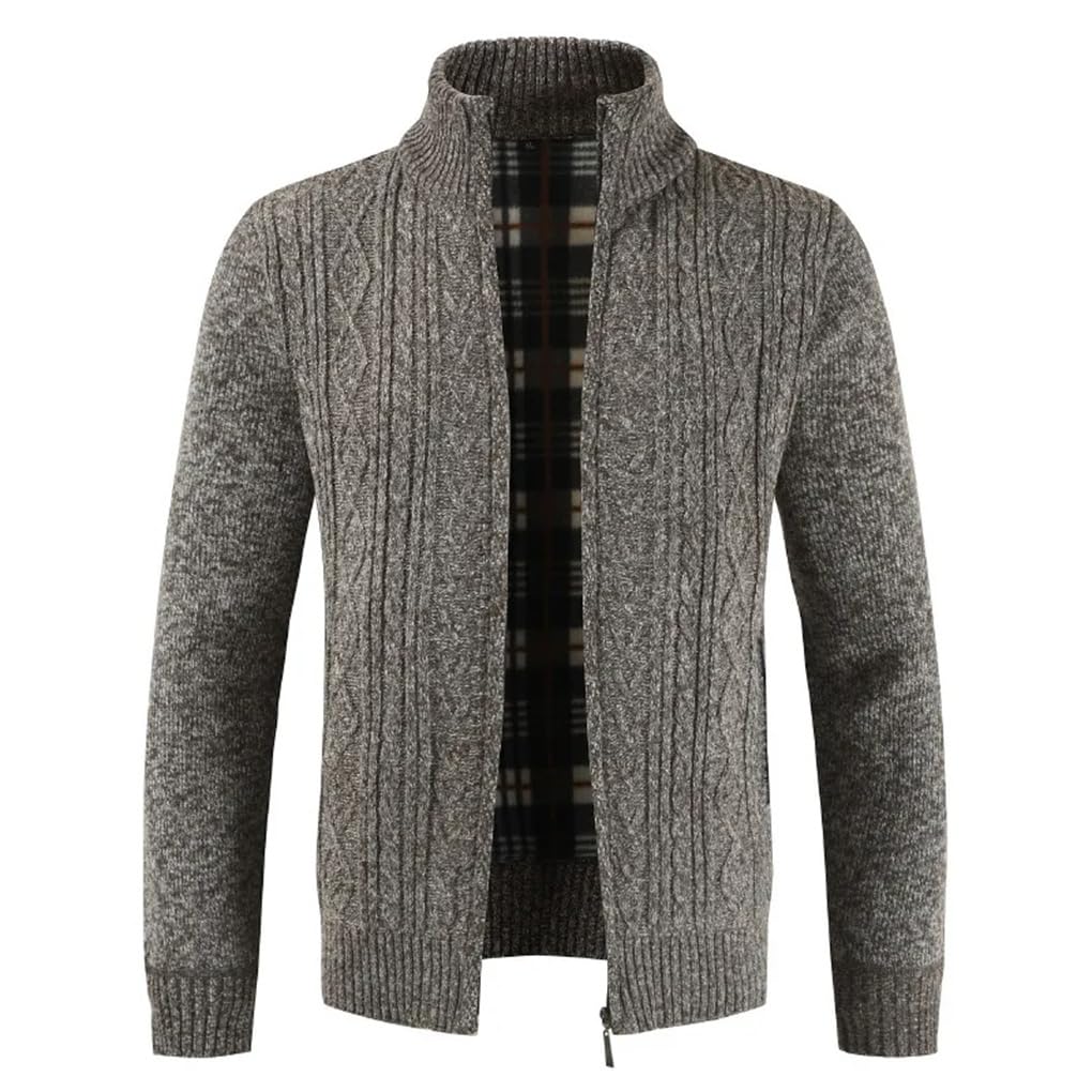 Suéter de punto casual con cuello alto para hombre, cárdigan de otoño e invierno, a rayas, abrigo delgado