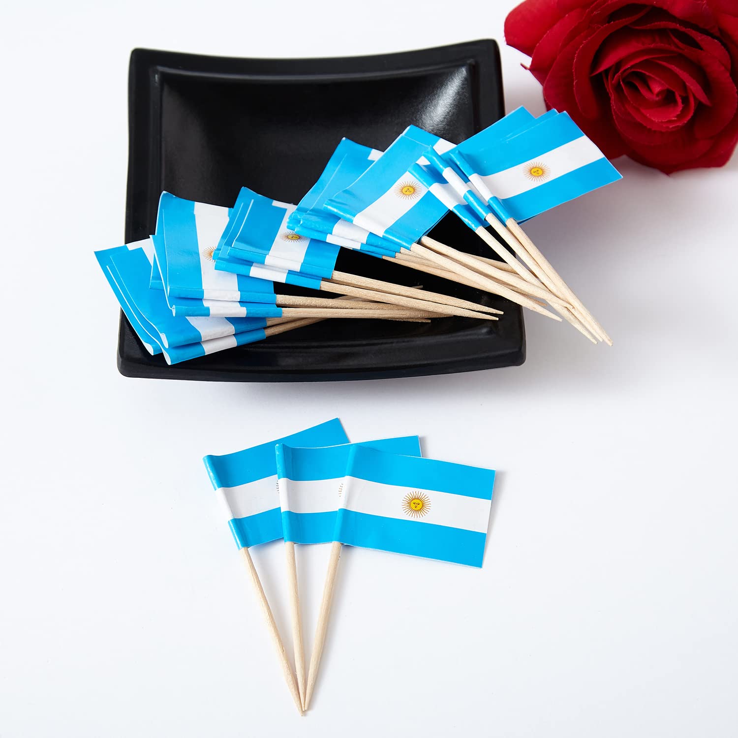 GentleGirl 100 Pcs Argentina Flag Argentine Toothpick Flags Small Mini Argentine Cupcake Toppers Stick Flags Decorations