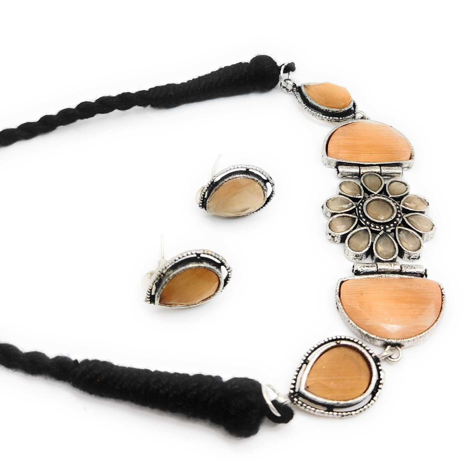 Adc fashions Oxidized Silver white stone necklace set with earring (orange) (B0BBVC9T5G) Amazon Price History, Amazon Price Tracker