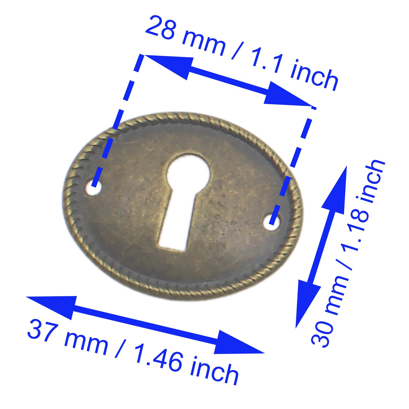 2 coperture ovali per buco della serratura, in metallo, stile vintage, per mobili in legno