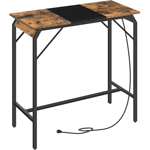 YATINEY Bar Table with Power Outlets, Bar Height Table, Rectangular Counter Height Top, Long Pub Table, for Kitchen, Living Room, Bar, Rustic Brown and Black BT11UBK