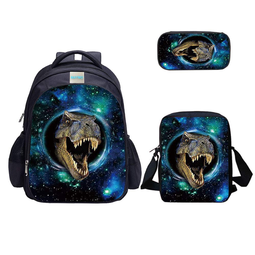 MATMO Juego de mochila y lonchera de dinosaurio para niños, mochila de hombro, estuche para lápices (mochila de galaxia, juego de 6)