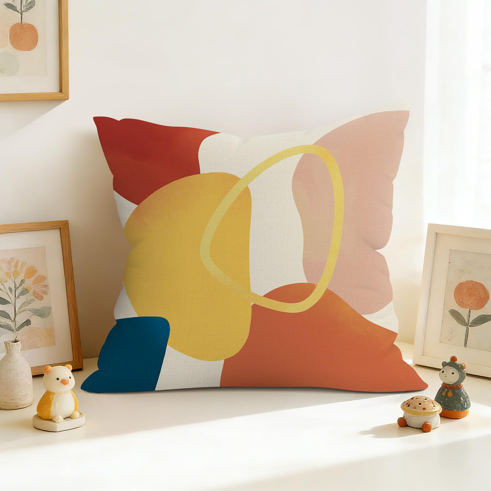Federe per Cuscini Divano 50x50 set di 4 Boho Astratto Geometrico Arancione Moderno Federa Copri Cuscino Motivo Bohemien Federe Confezione Copricuscini Quadrati per Camera da Letto Divano