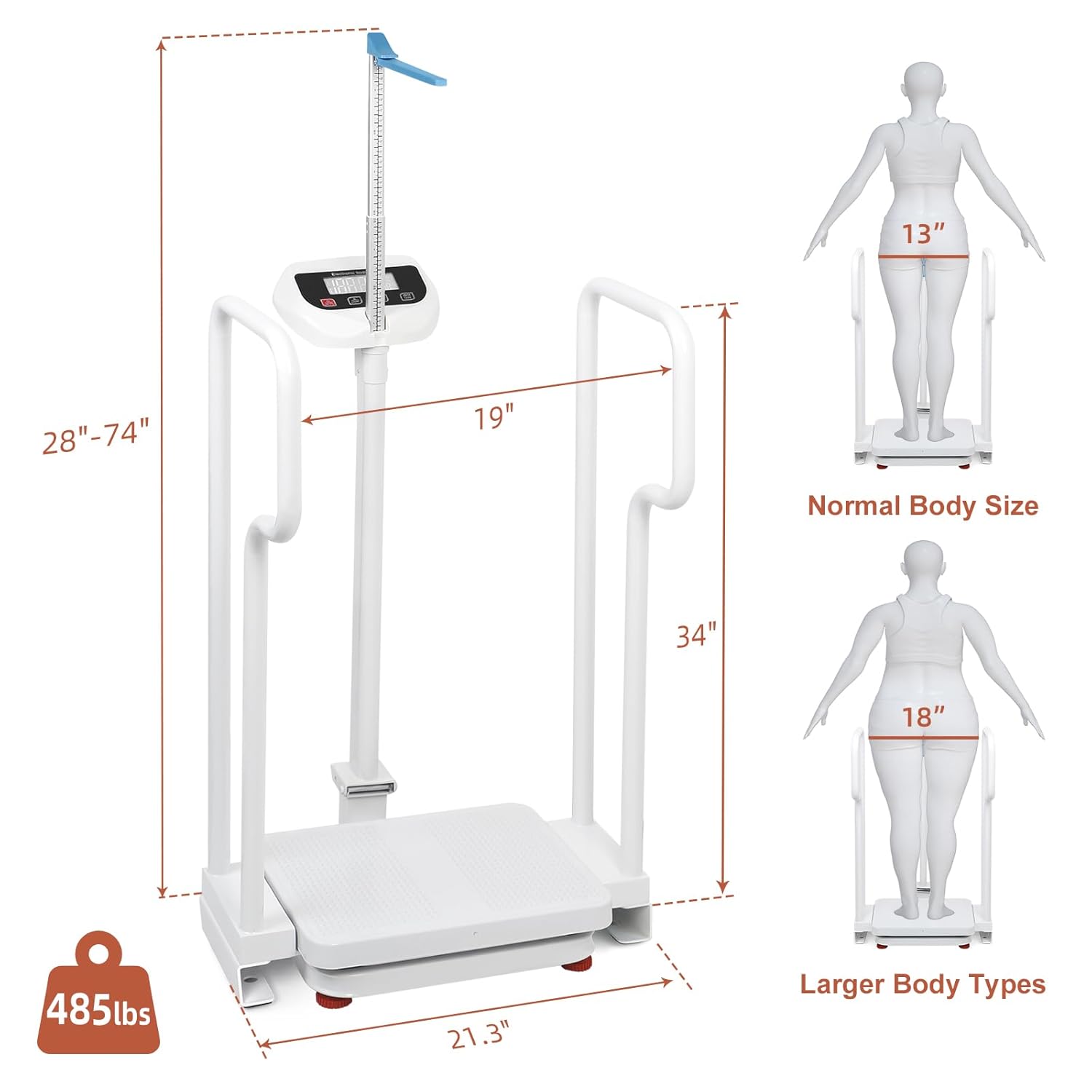 Medical Grade Digital Scale with Handles for Elderly, Height and Weight Scale for Doctor Office, Scale with Height Measurement, 485lbs Weight Capacity, HD LED Display, USB Rechargeable