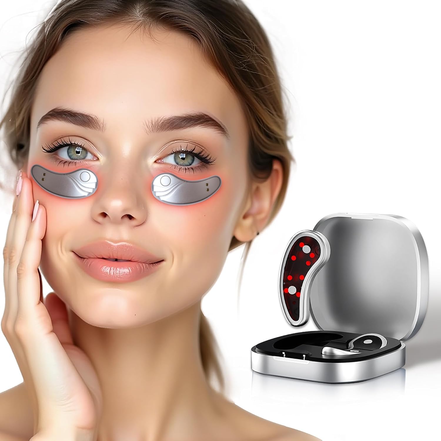 Under Eye Light Therapy Device Portable Massager Patches Beauty Device with Eye Massage for Relieve EyeBags Fatigue Dark