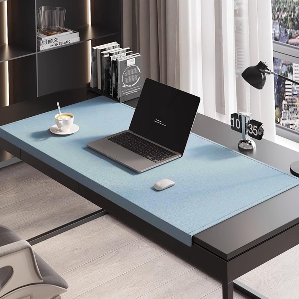 Edge-Locked Non-Slip Desk Pad with Edge Protector, Leather Office Table Protector Mouse Mat for Laptop Keyboard, Waterproof Smooth Writing Mats (Light Blue,60x40cm)