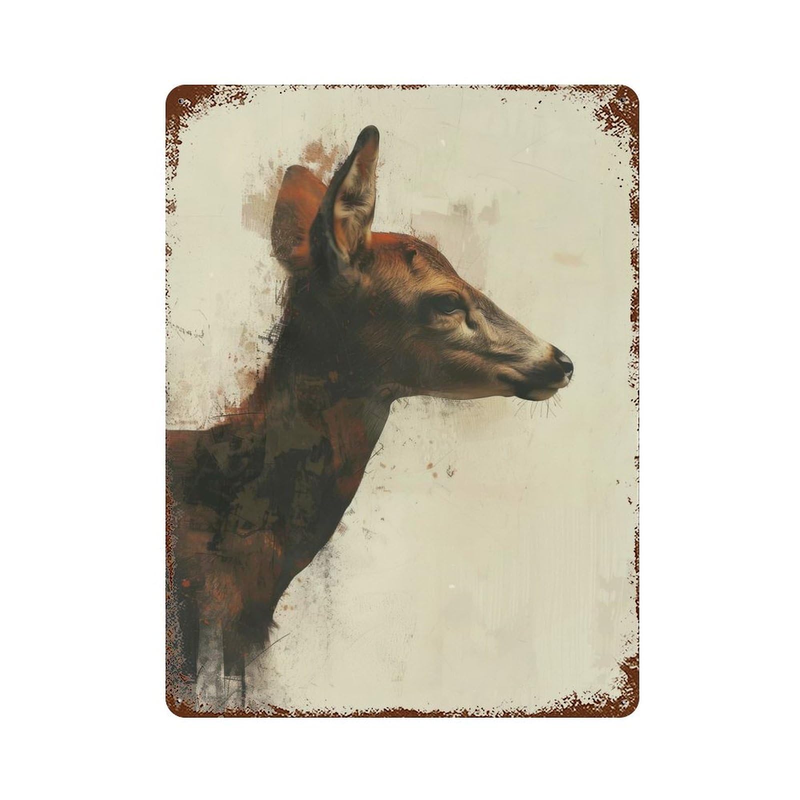 Distressed Metal Wall Sign with Deer Painting Design 15.7"x11.8", for Living Room, Hallway And Home Decor, Vintage Wall Decor