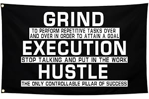 3x5 Ft Motivational Flag - Discipline Grind Hustle Execution, Perfect Gym Decor